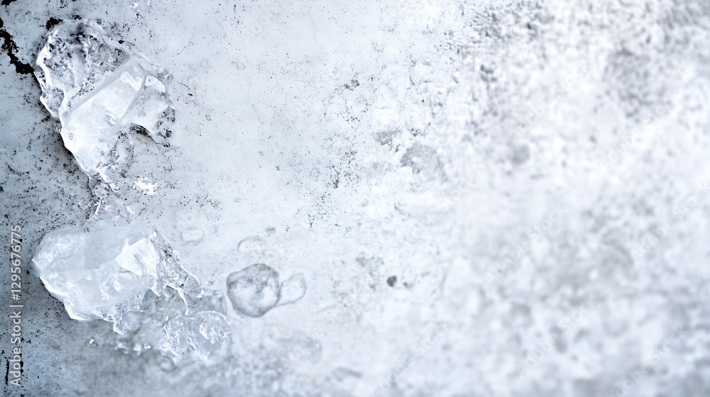 Poster closeup of melting ice on concrete surface with minimalist aesthetic : generative ai