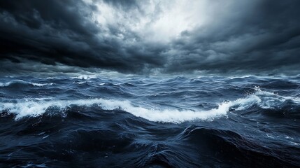 Fototapeta premium Dramatic Seascape with Dark Waves and Ominous Skies Captured During a Stormy Day : Generative AI