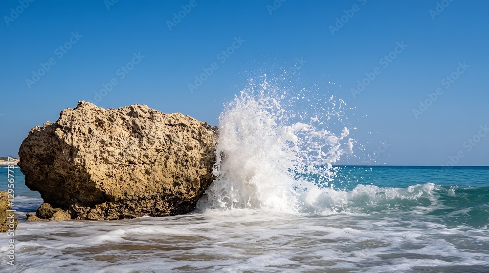 Aufkleber dynamic splash of ocean waves crashing against a rocky shore : generative ai