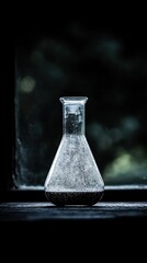 Chemistry experiment flask window in dim light