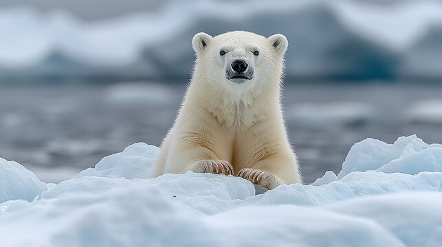 A polar bear sitting on top of an ice floer