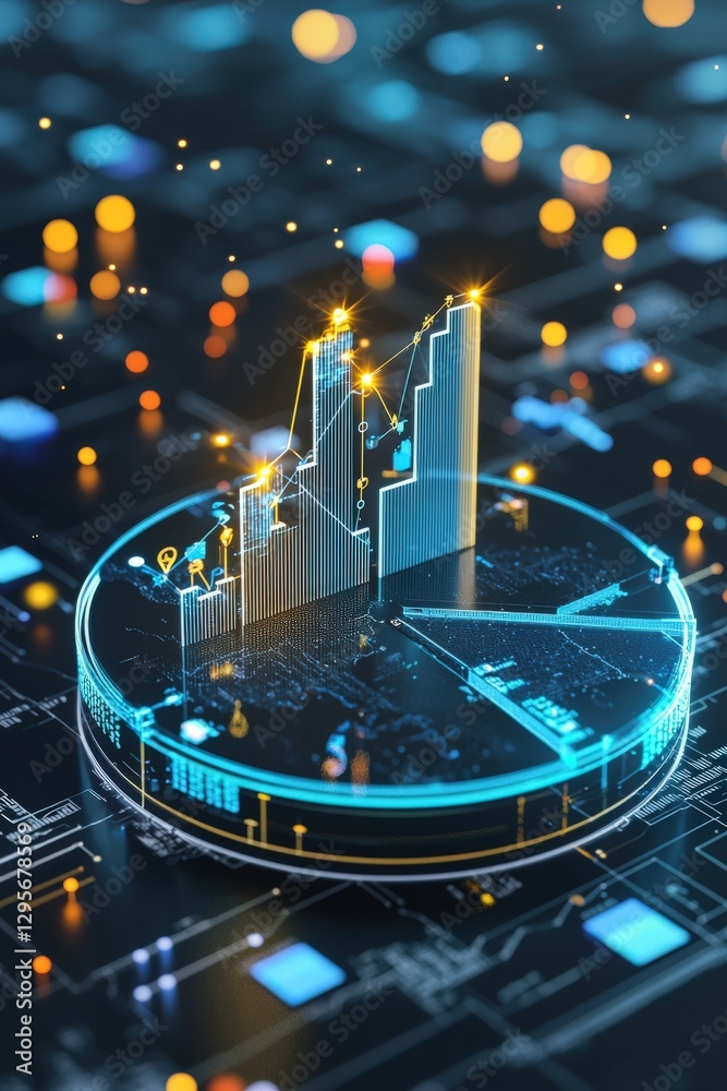 Poster a futuristic representation of financial growth using data visualization. this digital concept featu