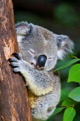 Obraz premium Koala Sleeping On Tree In Forest