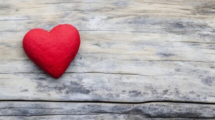 Fototapeta premium Vibrant Red Heart Object on Weathered Wooden Background Evoking Love and Care : Generative AI