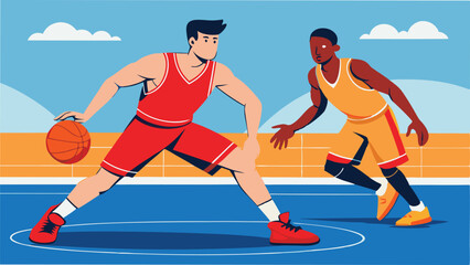 Outdoor Basketball Game Illustration Featuring Diverse Players in Action on Transparent Background
