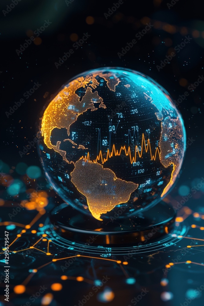 Poster digital globe with data visualization and analytics