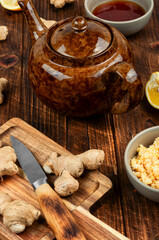 Ginger tea with lemon and honey.