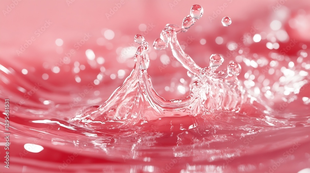 Poster beautiful close up of water droplets splashing in vibrant pink background for creative design works 