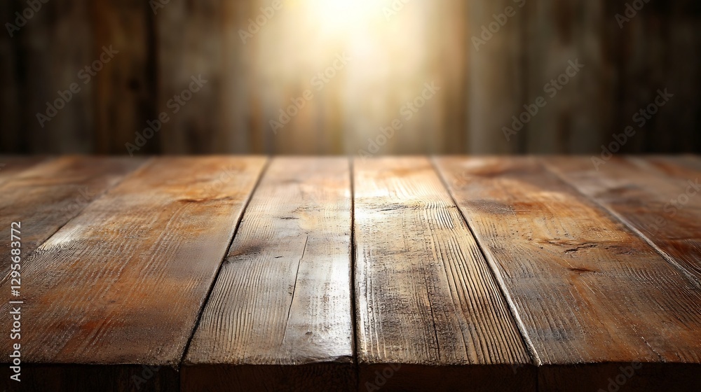 Aufkleber warm lit wooden tabletop with natural lighting creating an inviting atmosphere : generative ai