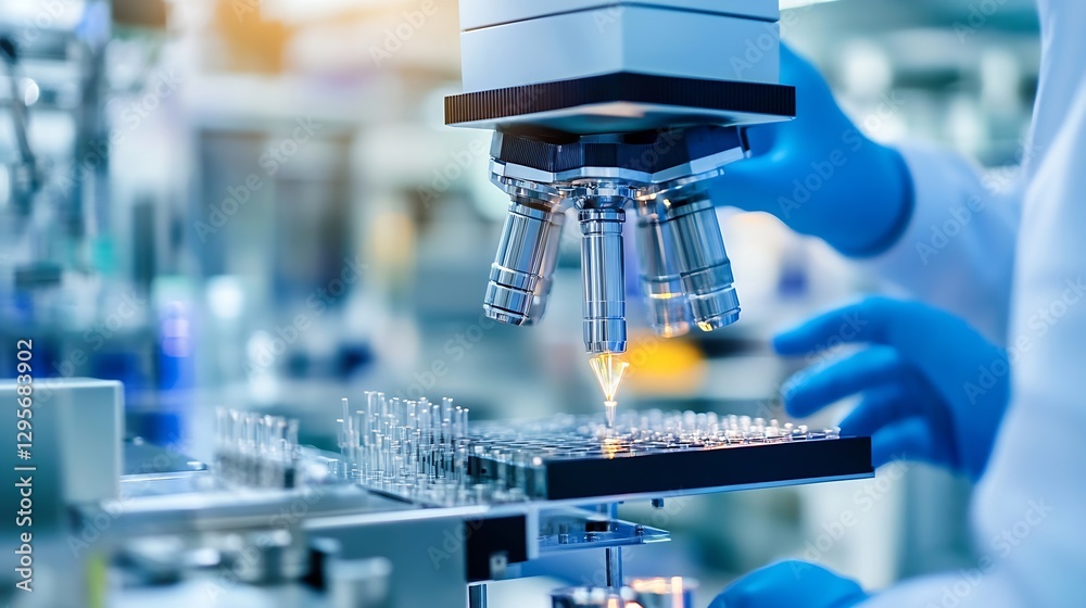 Poster Advanced Laboratory Microscope in Action with Scientist Handling Samples : Generative AI