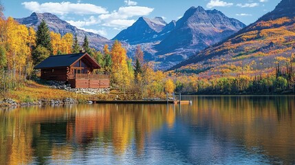 Fototapeta premium Autumn Lake Cabin Getaway