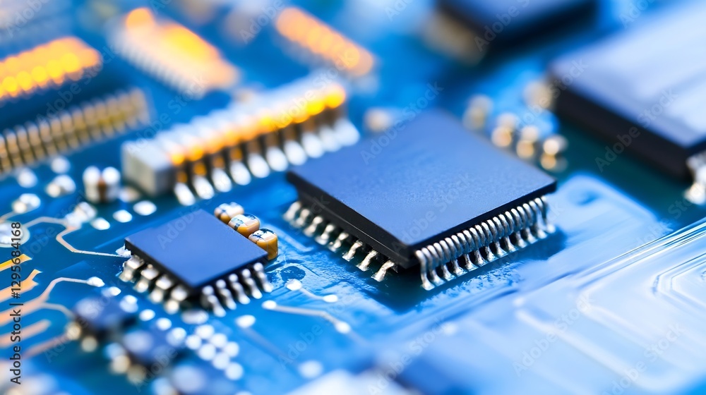 Aufkleber Close Up of Modern Microchip on a Circuit Board Technology Concept : Generative AI