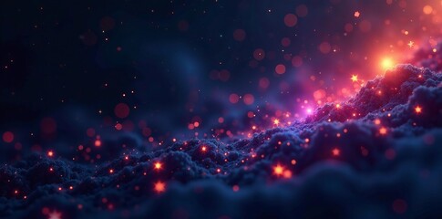 Fototapeta premium Glowing stars scattered like space bubbles on black background, abstract, glowing