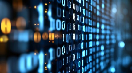 Digital code in blue glowing lights on a black background : Generative AI