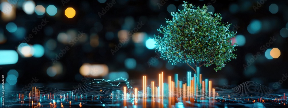 Poster digital tree with data visualization elements
