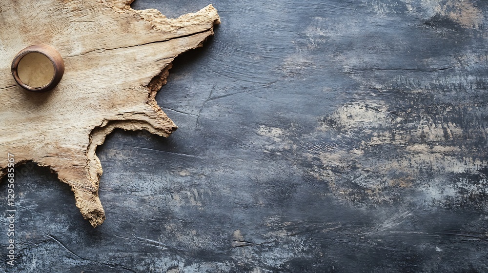 Aufkleber natural wood slice and cup on rustic stone background creating an organic aesthetic : generative ai
