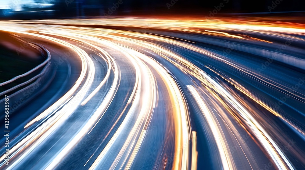 Fototapete dynamic night city traffic with flowing lights creating an abstract motion blur effect : generative 