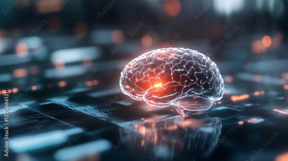 Aufkleber futuristic concept of a human brain with digital neural connections and nanotech elements : generati
