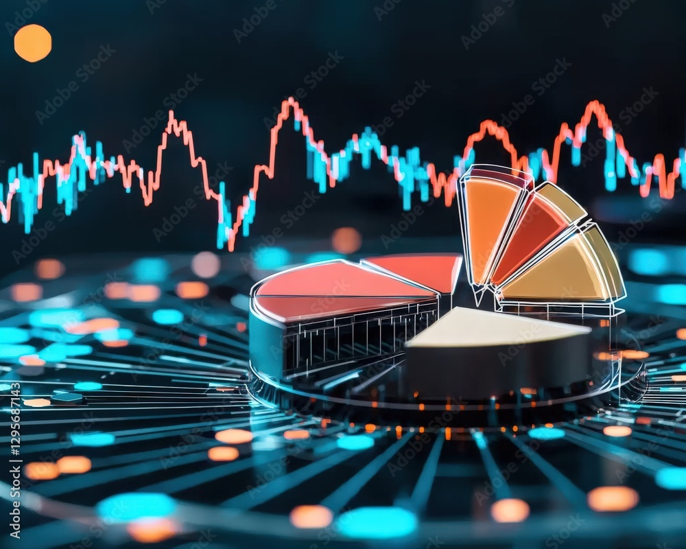 Poster dynamic data visualization with pie chart and graph lines