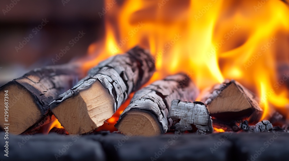 Aufkleber Cozy Campfire Flames with Logs Burning Brightly in a Rustic Setting : Generative AI
