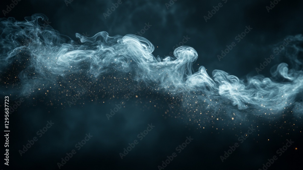 Leinwandbilder Wispy tendrils of translucent smoke swirl and twist in the dim ambiance, illuminated by subtle sparkles that add an enchanting glow. This mesmerizing display evokes a sense of wonder and intrigue