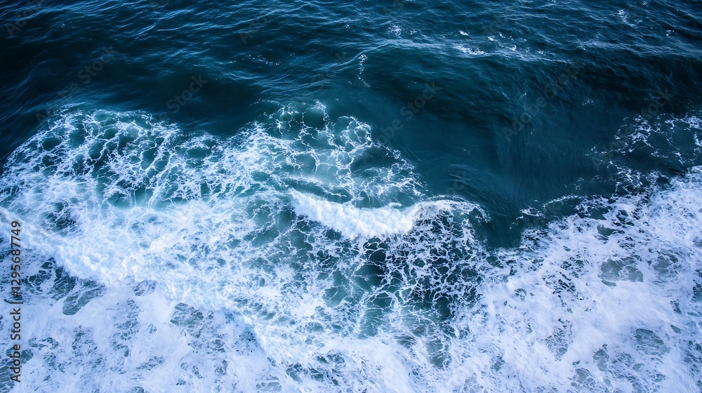 Poster Dynamic aerial view of ocean waves crashing against the shoreline creating foamy splashes and patterns : Generative AI