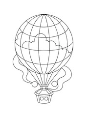 Vintage Hot Air Balloon Over a Stylized Map – Adult Coloring Page on White Background