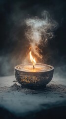 Mystical glow of smoking candle in dark ambiance