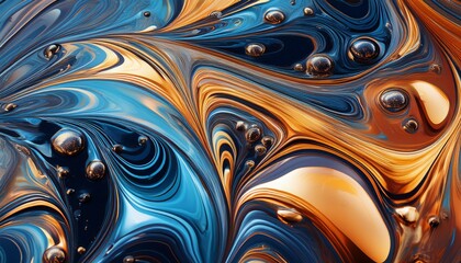 The swirling patterns of oil and water mixing together, creating psychedelic abstract textures with vibrant colors and dynamic fluid motion.
