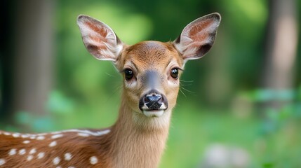 Fototapeta premium Close Up Portrait of a Cute Young Deer in Natural Habitat : Generative AI