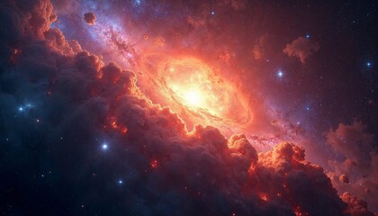 Obraz premium Vibrant supernova illuminating surrounding galaxies