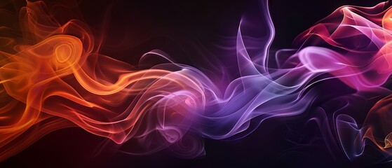 Obraz premium Vivid display of red, purple, and orange smoke drifting across a black backdrop in a wide panoramic format