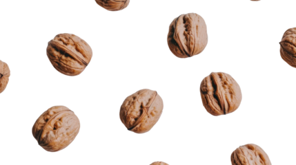Walnuts falling on transparent background: seamless food pattern