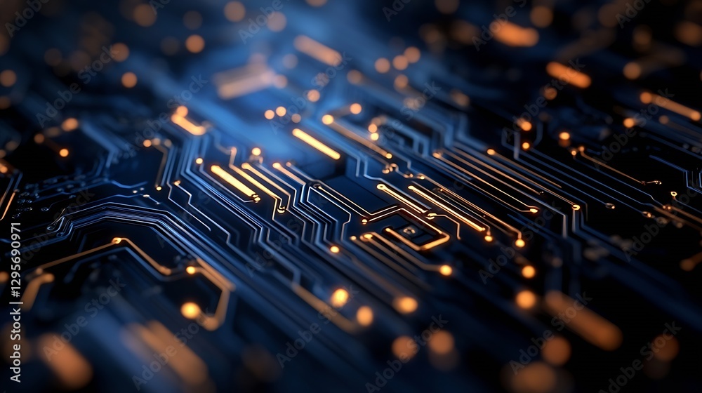 Poster Futuristic Circuit Board Design Featuring Glowing Lights and Patterns : Generative AI