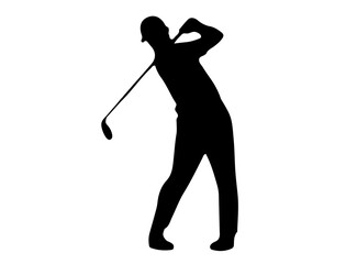 silhouette of a man  playing golf on the white background