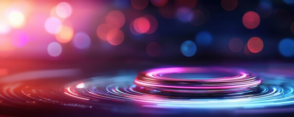 Vibrant ripples of light create a mesmerizing display, combining colors and reflections in a tranquil water scene.