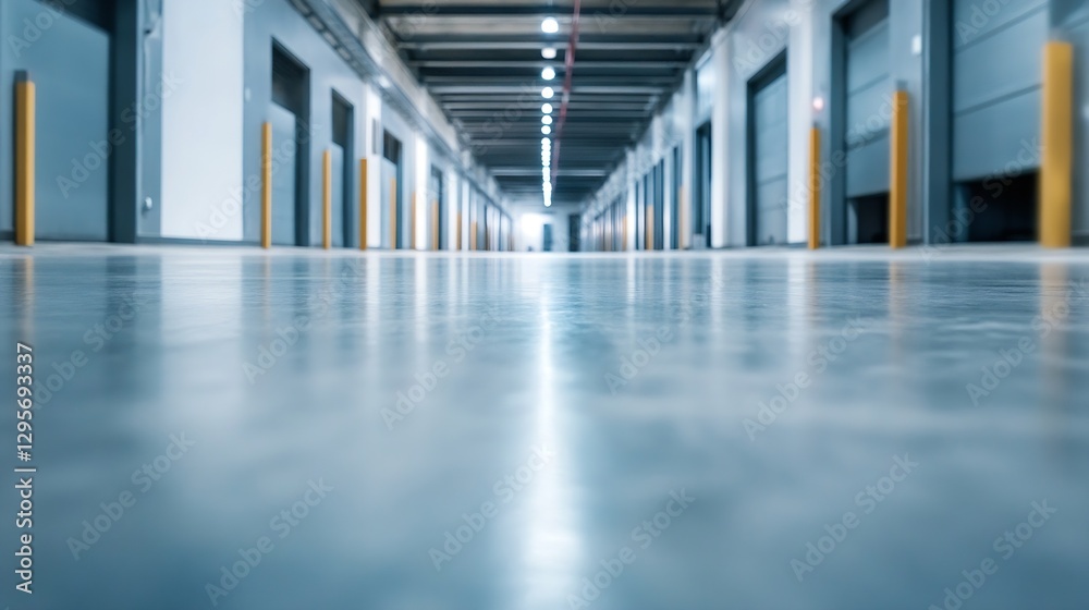 Poster stylish modern industrial corridor with bright lighting and smooth reflective floors showcasing arch