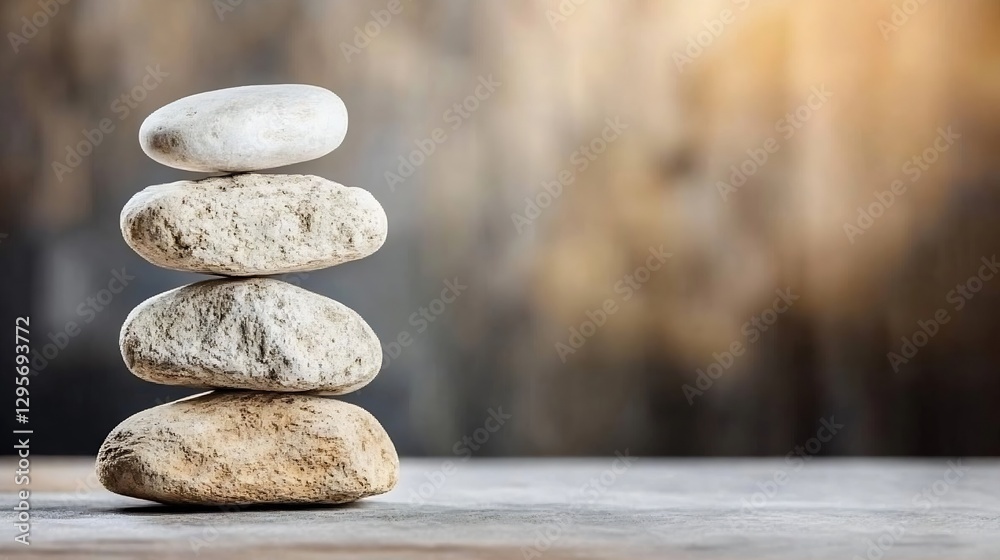 Poster Balanced Stones Stacked Neatly Together Symbolizing Tranquility and Harmony : Generative AI