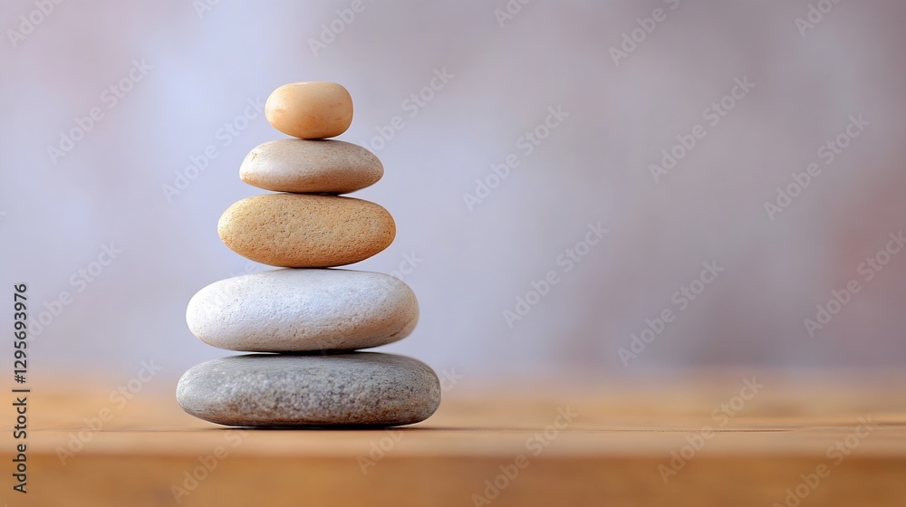 Leinwandbilder balanced stack of smooth pebbles representing tranquility and harmony : generative ai