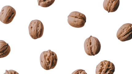 Walnuts falling on transparent background: seamless pattern of nuts