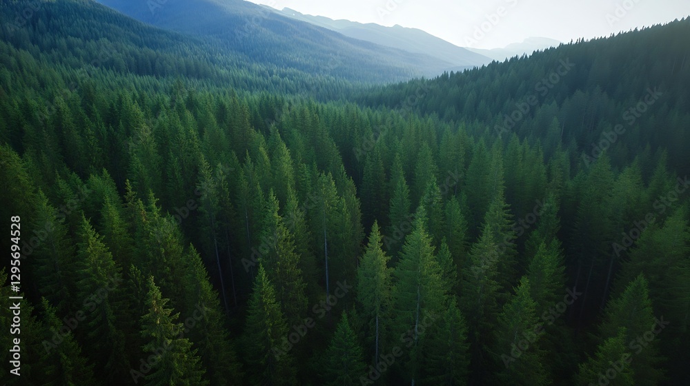 Poster aerial view of lush pine forest covering rolling mountains in nature : generative ai