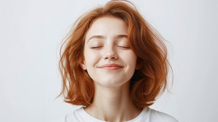 Naklejka premium Generative AI, Serene Woman Enjoying Sunlight with Eyes Closed