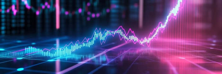 Neon Financial Graph Curving Upward Symbolizing Eco-Friendly Growth