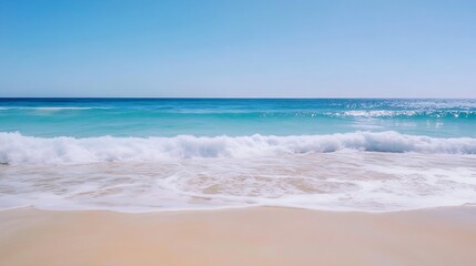 A stunning view of a tranquil beach with sparkling turquoise water and gentle waves lapping at the shore : Generative AI