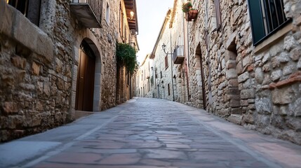 Fototapeta premium Charming cobblestone street in an ancient village with rustic architecture : Generative AI