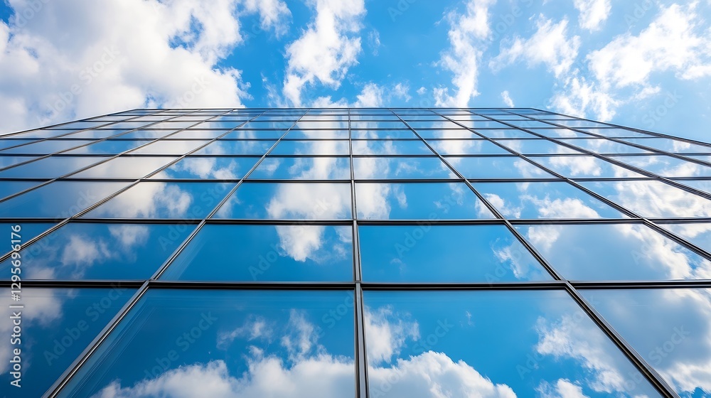 Aufkleber modern glass building reflecting clouds and sky showcasing urban architecture and design : generativ