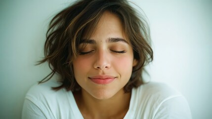 Generative AI, Serene Woman Enjoying Sunlight with Eyes Closed