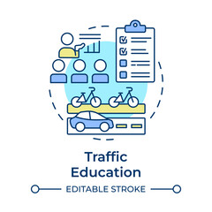 Traffic education multi color concept icon. Training of road safety rules. Transport management system. Round shape line illustration. Abstract idea. Graphic design. Easy to use in brochure