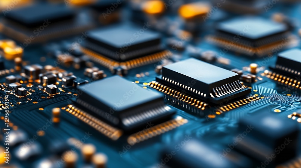 Poster Detailed View of Multiple Microprocessors on a High-Tech Circuit Board : Generative AI