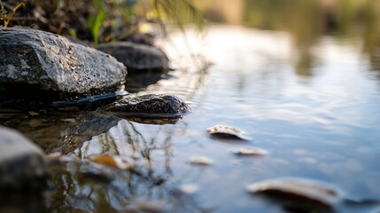 Obraz premium Clear Water Reflection with Stones and Underwater Elements Creating a Tranquil Scene : Generative AI